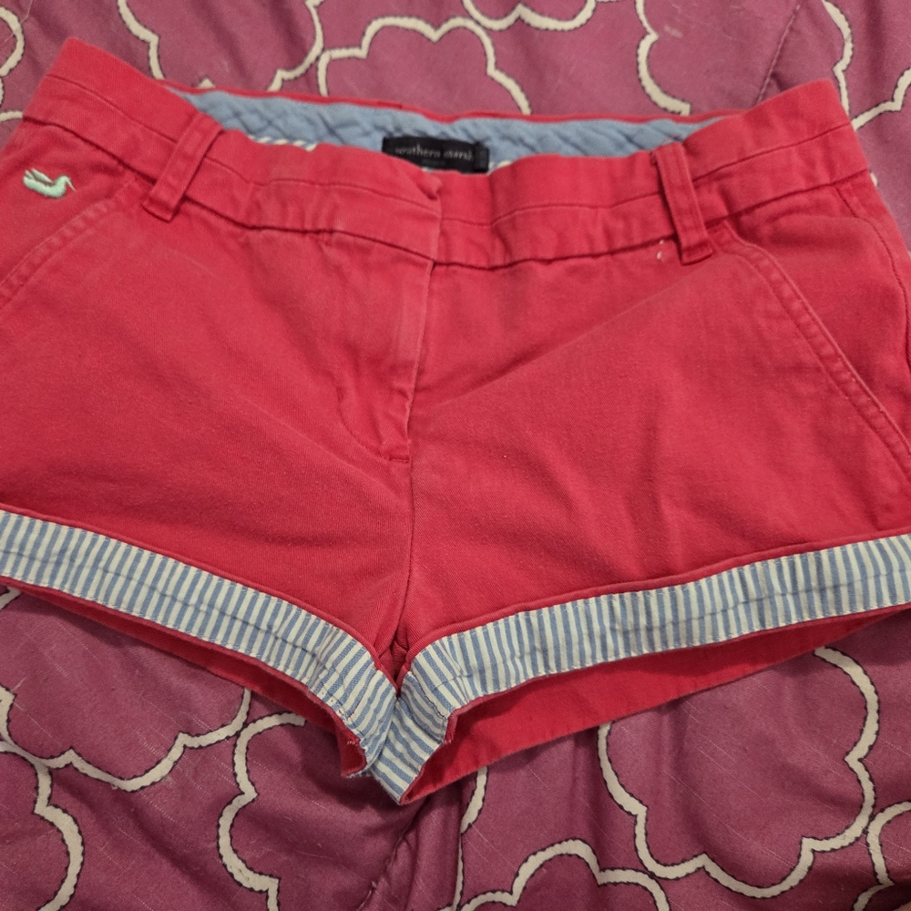 Size 0 Southern Marsh Red Shorts Light Blue And White Striped Accents